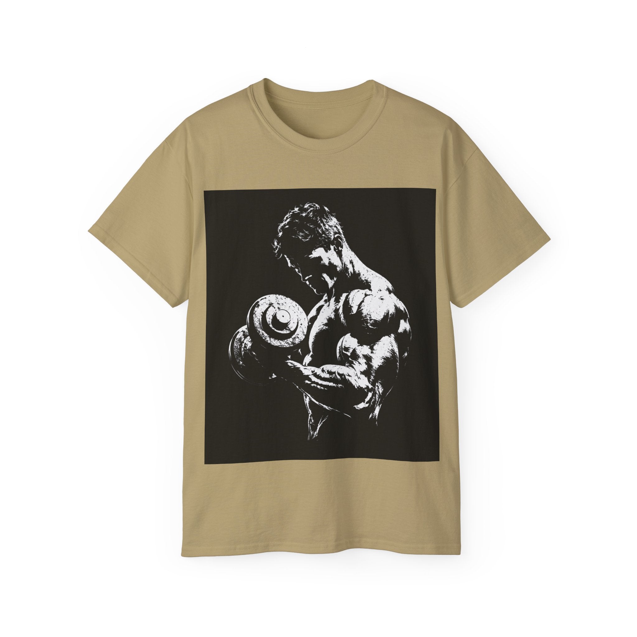 B&W Bodybuilder Bicep Curl T Shirt
