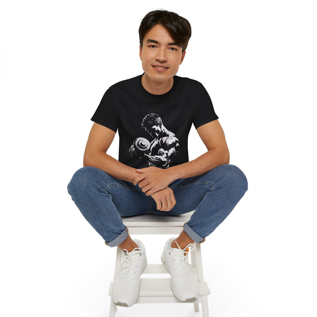 B&W Bodybuilder Bicep Curl T Shirt
