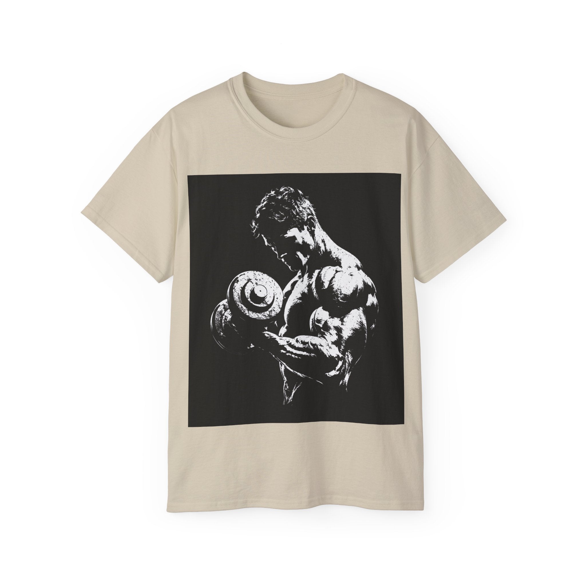 B&W Bodybuilder Bicep Curl T Shirt