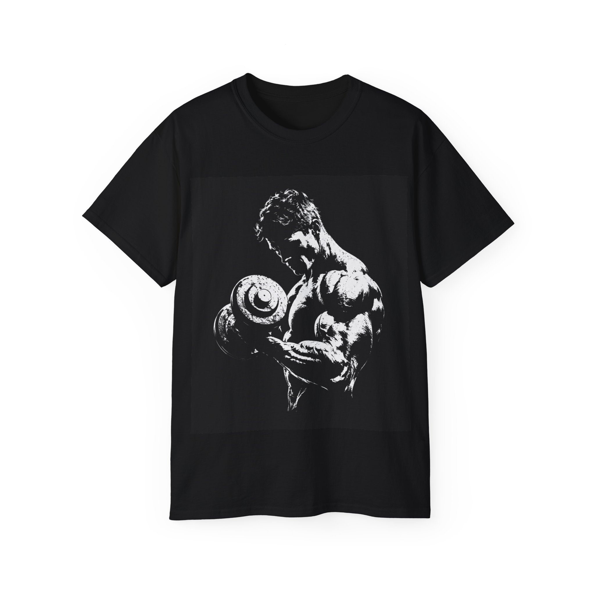 B&W Bodybuilder Bicep Curl T Shirt