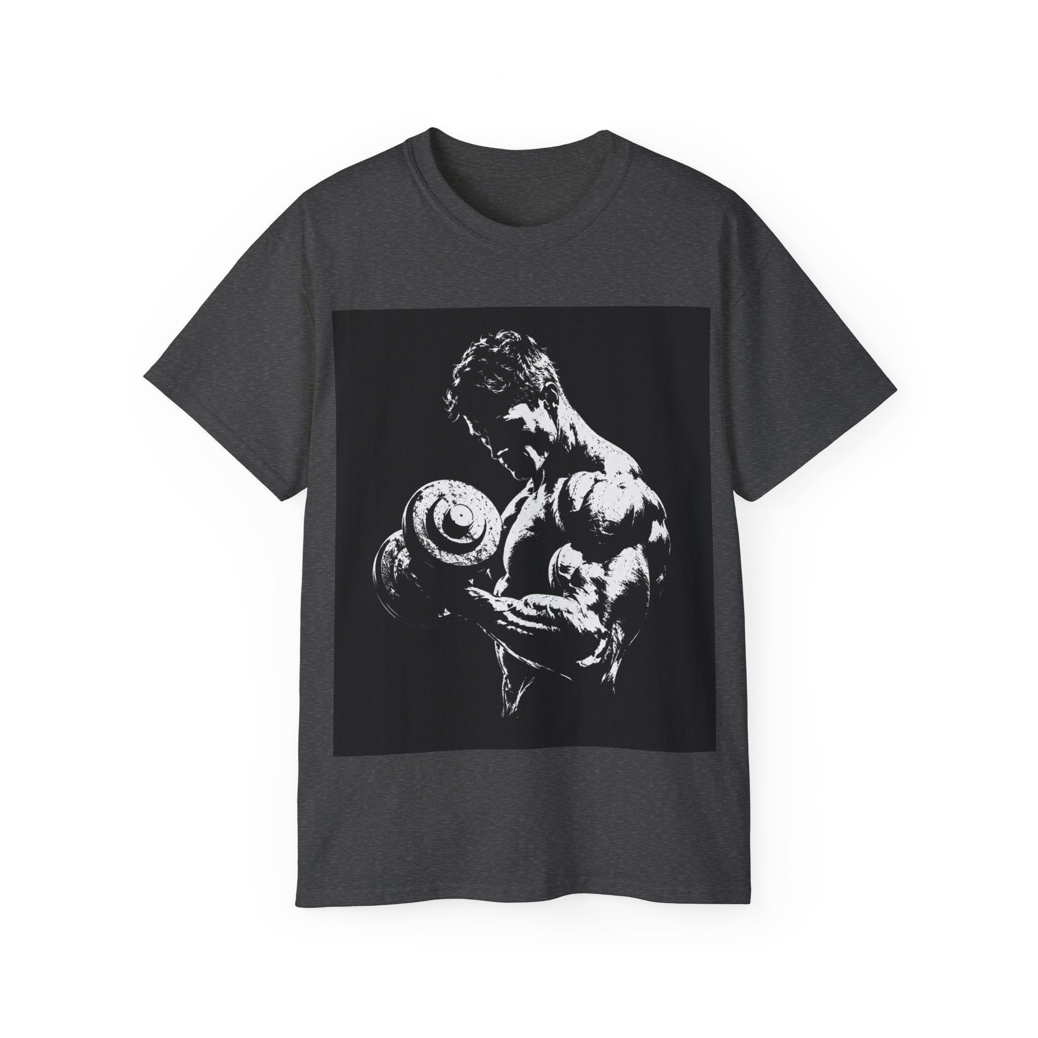 B&W Bodybuilder Bicep Curl T Shirt