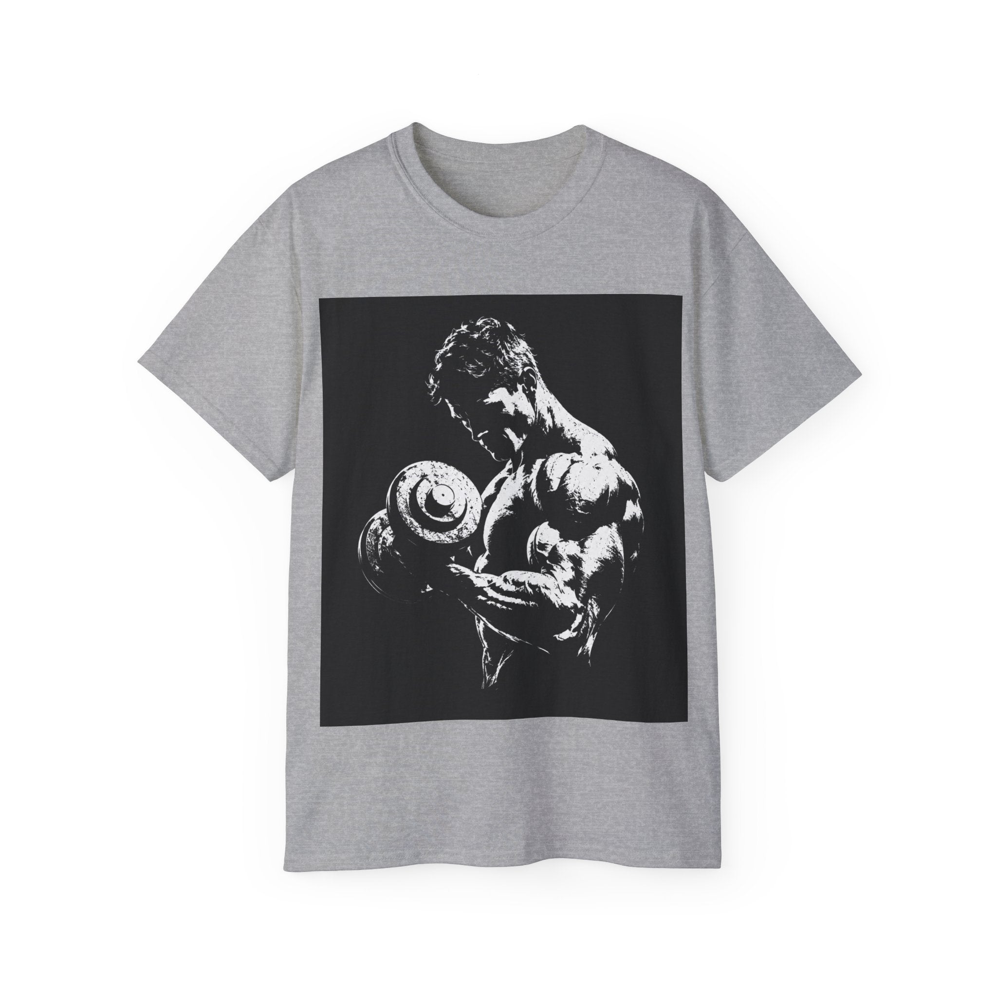 B&W Bodybuilder Bicep Curl T Shirt