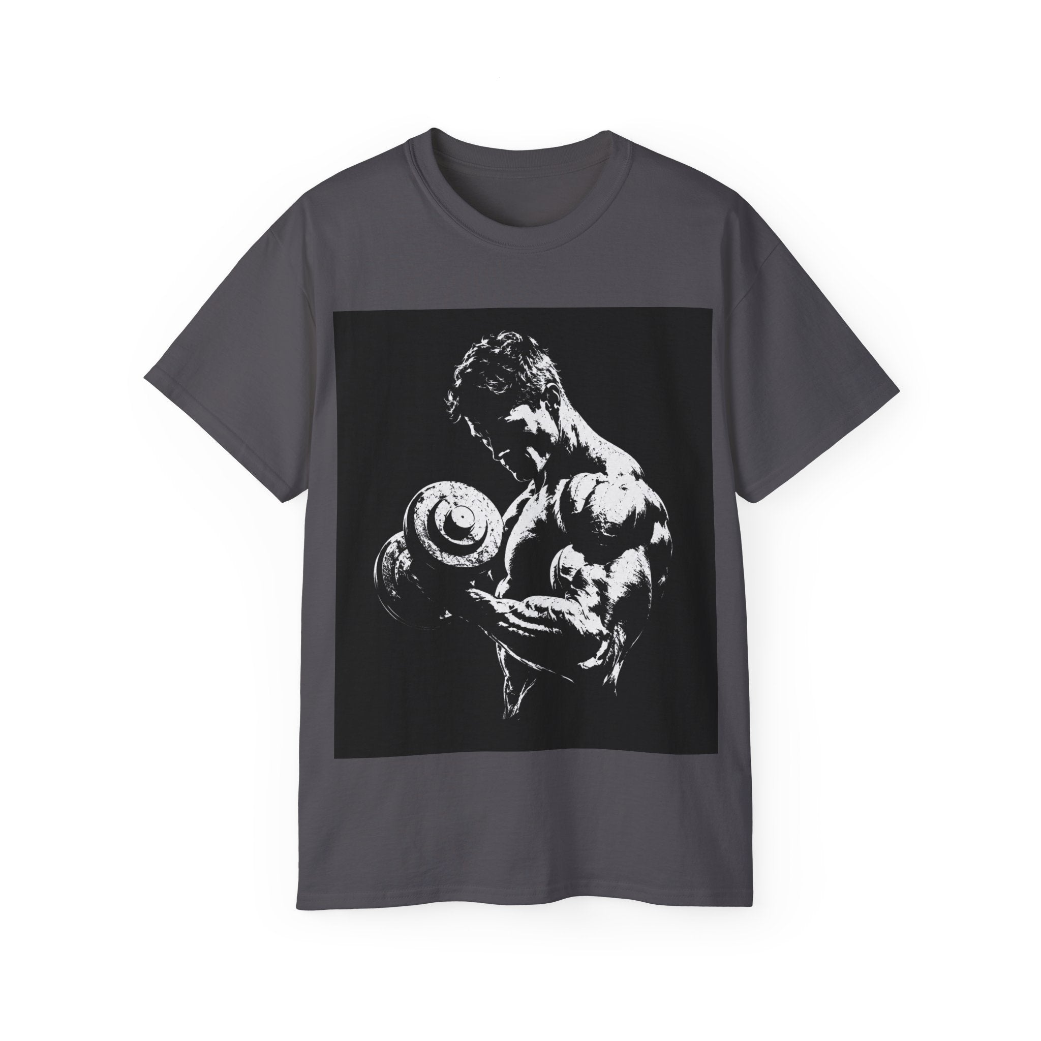 B&W Bodybuilder Bicep Curl T Shirt