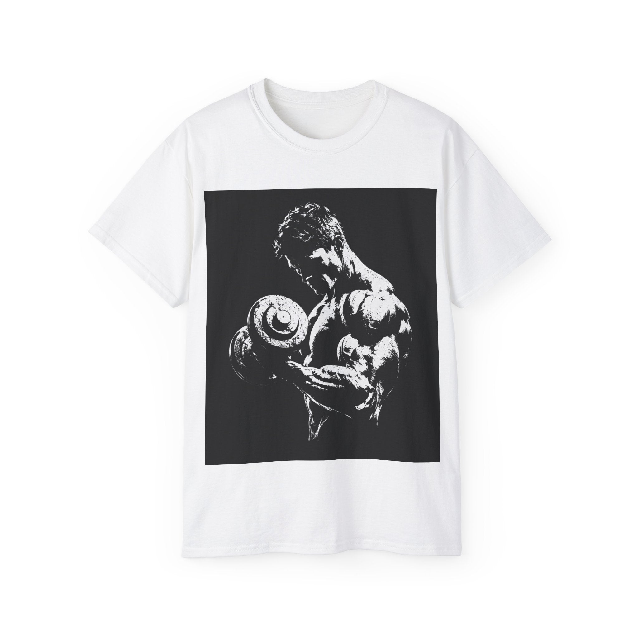B&W Bodybuilder Bicep Curl T Shirt