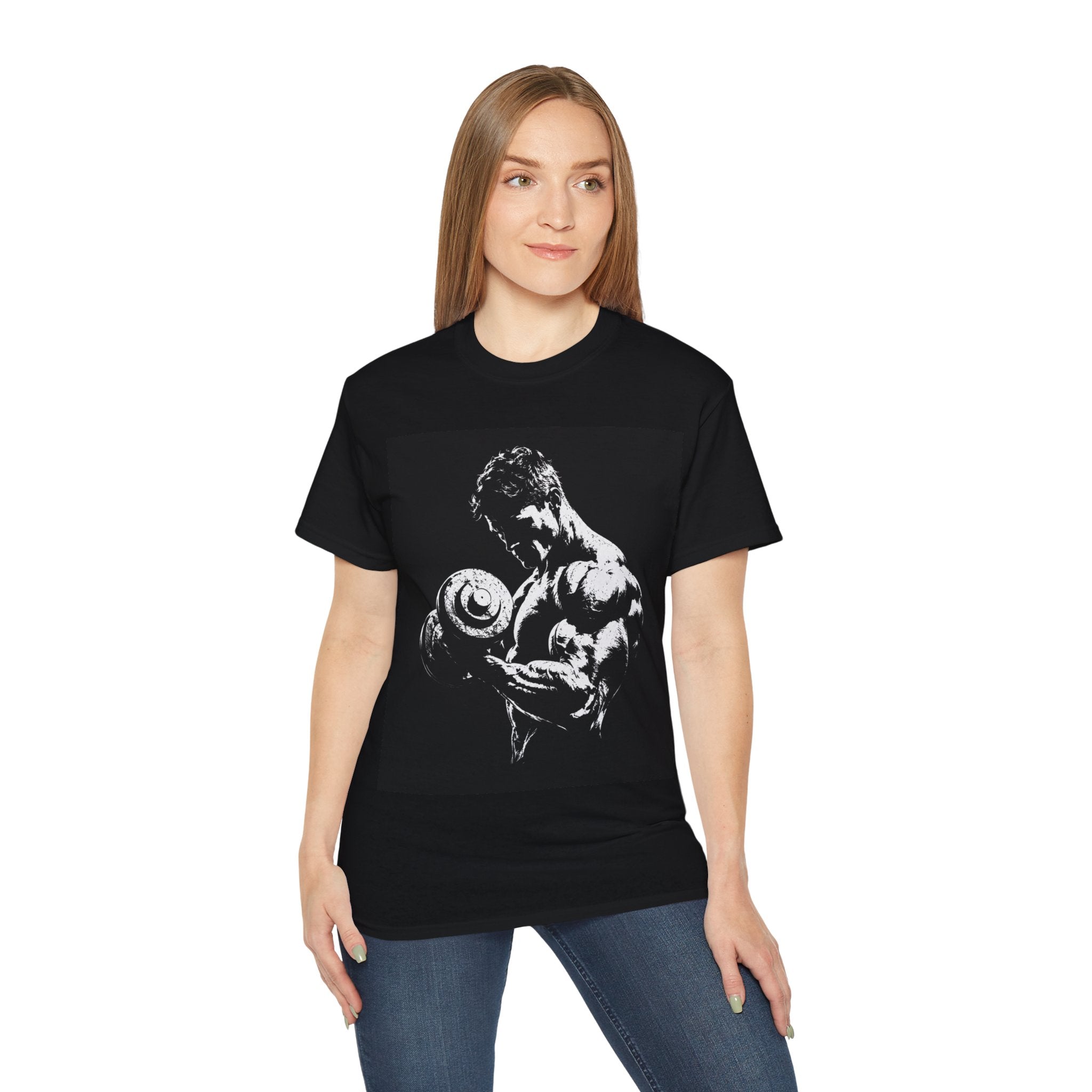 B&W Bodybuilder Bicep Curl T Shirt