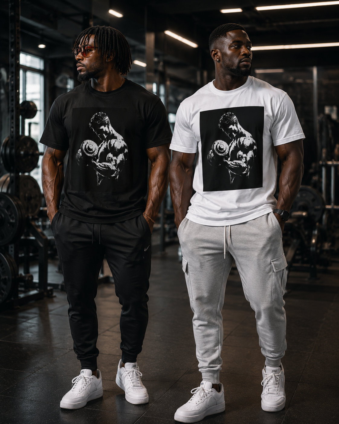 B&W Bodybuilder Bicep Curl T Shirt